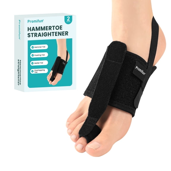 Promifun Hammer Toe Corrector Adjustable Toe Straightener Toe Splints Hammer Toes Bent Curled Toes Pain Relief,2 Pack,Black
