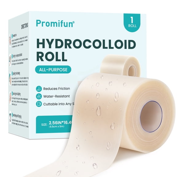 Promifun Hydrocolloid Bandages Roll for Blister Burn Care,Self-Adhesive Heel Cushion Patch Bandage Pads,2.56in x 16.4ft Cut to Fit,1 Count