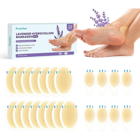 Promifun Hydrocolloid Gel Blister Bandages Adhesive Blisters Bandages Lavender Heel Foot,23 Count,Variety Pack