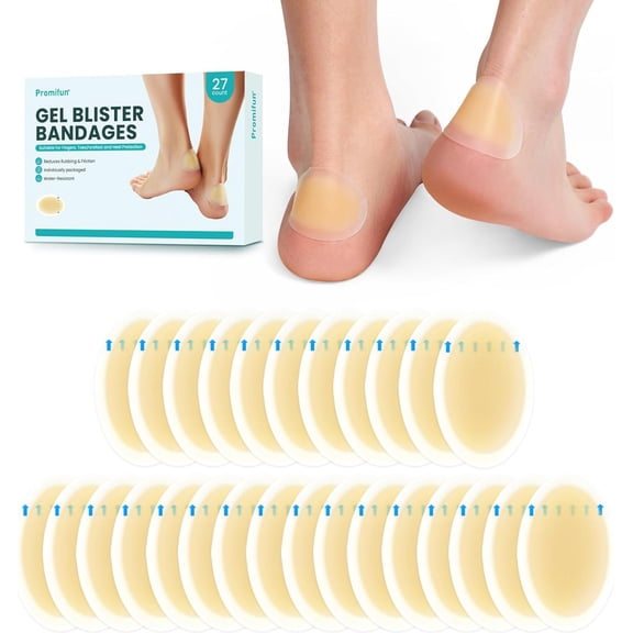 Promifun Hydrocolloid Gel Blister Bandages Blister Cushions Water Resistant Prevention Recovery Heel Foot 27 Count,Heel Pack