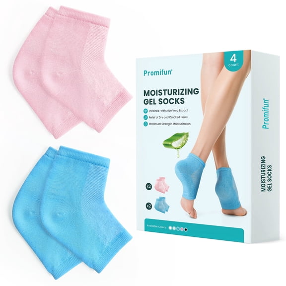 Promifun Moisturizing Heel Socks for Cracked Heel Treatment - 2 Pairs Moisturizer Socks for Dry Cracked Feet - Cracked Heel Repair - Heel Socks for Women & Men (Blue & Pink)