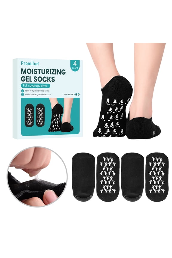 Silicone Moisturizing Socks for Women & Men Dry Cracked Heel Socks Feet Repair Heel,2 Pairs,Size W6-9/M5-8,Black