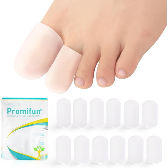 Promifun Silicone Toe Protectors Caps Toe Sleeves Ingrown Toenails Blisters Toe Caps for Pain Relief 6 Pairs,Clear,Multi-Size