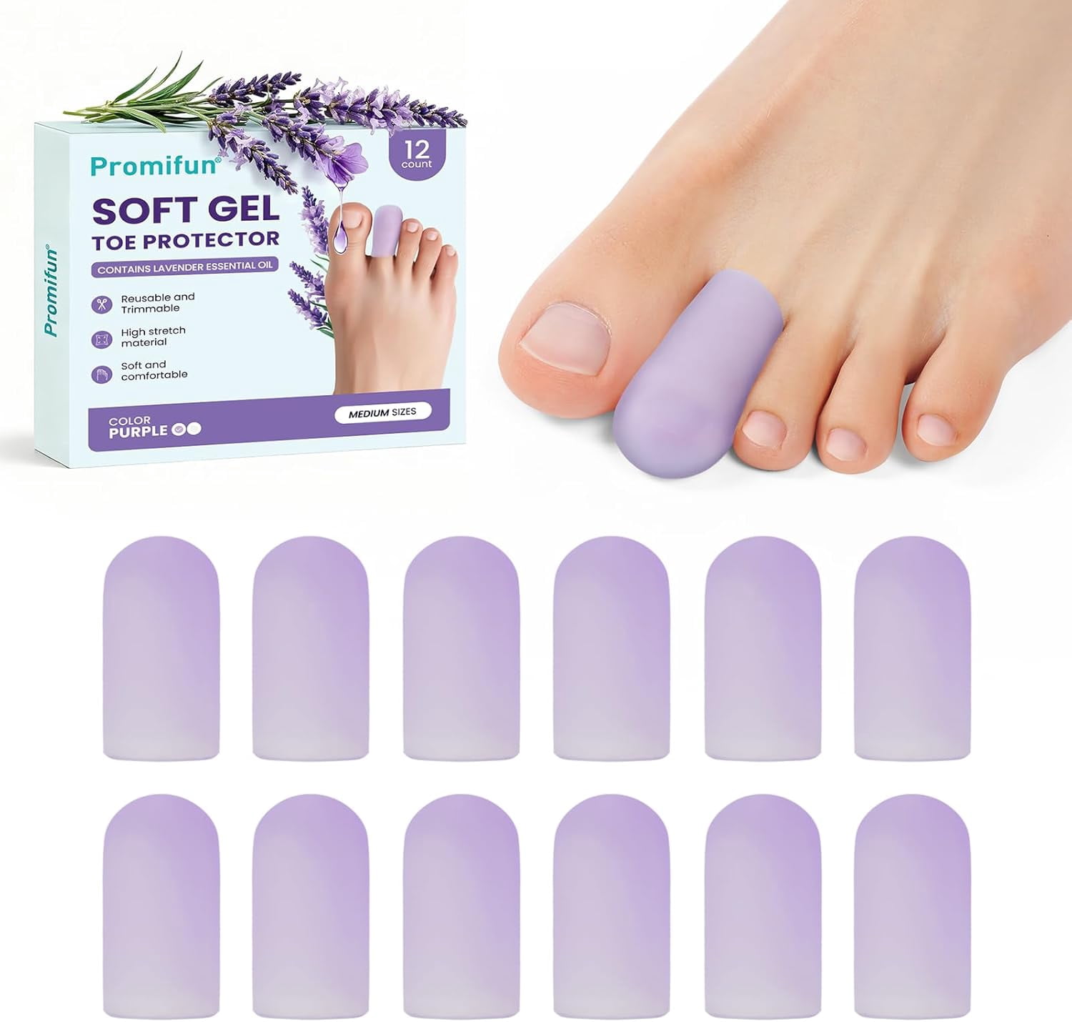 Promifun, Silicone Toe Protectors, Size M, Soft Gel Blister Caps ...