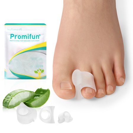 Promifun Toe Separators for Overlapping Toes - Toe Spacers with Aloe Vera Extract for Hammer Toe Straightener, Correct Toes, Big Toe Alignment, Bunion Relief (3 Size, 12 Pack, Clear)