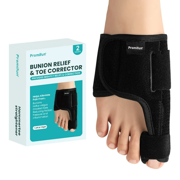 Promifun Toe Splint for Broken Toes - Big Toe Splint for Women & Men - Support Brace for Day & Night Use - Bunion Corrector for Pain Relief - 1 Pair