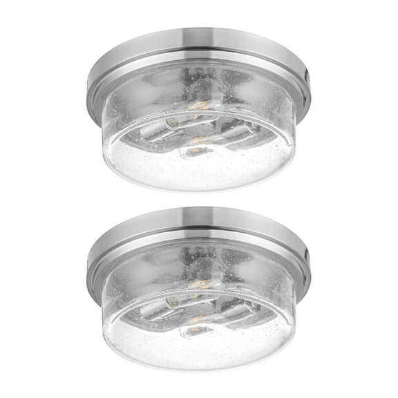 Prominence Home 2 Pack Madalyn 13" Flush Mount Ceiling Light, Seeded Glass, Brushed Nickel