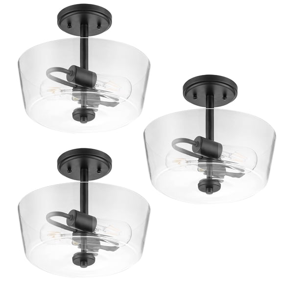 Prominence Home 3 Pack 2 Light Ceiling Fixture Clear Glass Lighting 13" Viktoria