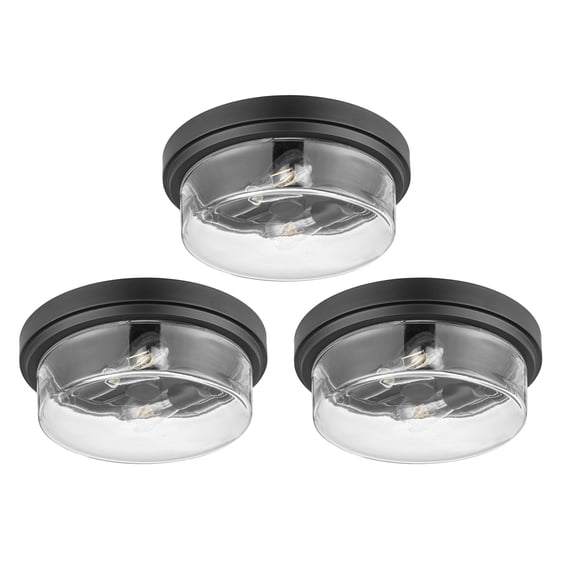 Prominence Home 3 Pack Madalyn 13" Ceiling Light, Clear Drum Glass for Home, Bronze
