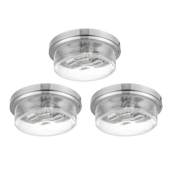 Prominence Home 3 Pack Madalyn 13" Flush Mount Ceiling Light, Seeded Glass, Brushed Nickel