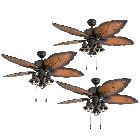 Prominence Home 3 Pack Ocean Crest 52" Tropical Indoor or Outdoor Ceiling Fan, Bronze