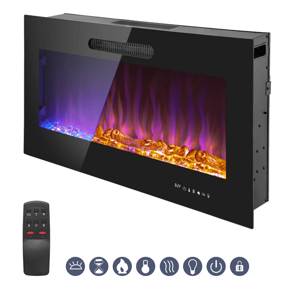 Prominence Home 36x19" Electric Remote Controlled LED Wall Mount Fireplace with Adjustable Heat and Brightness Settings