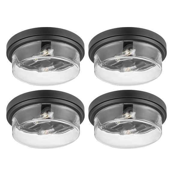 Prominence Home 4 Pack Madalyn 13" Ceiling Light, Clear Drum Glass for Home, Bronze