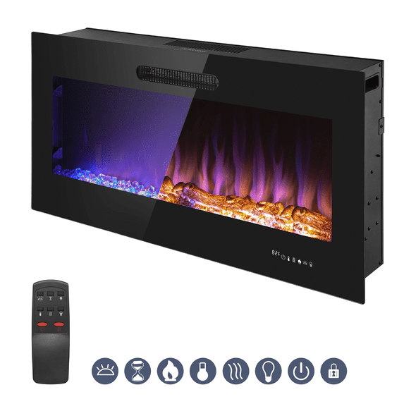 Prominence Home 42x19" Electric Remote Controlled LED Wall Mount Fireplace with Adjustable Heat and Brightness Settings