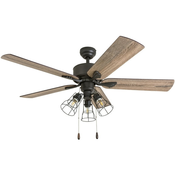 Prominence Home 50567-35 Aspen Pines Farmhouse 52-Inch Aged Bronze Indoor Ceiling Fan, Cage LED 3-Light Barnwood/Tumbleweed Blades