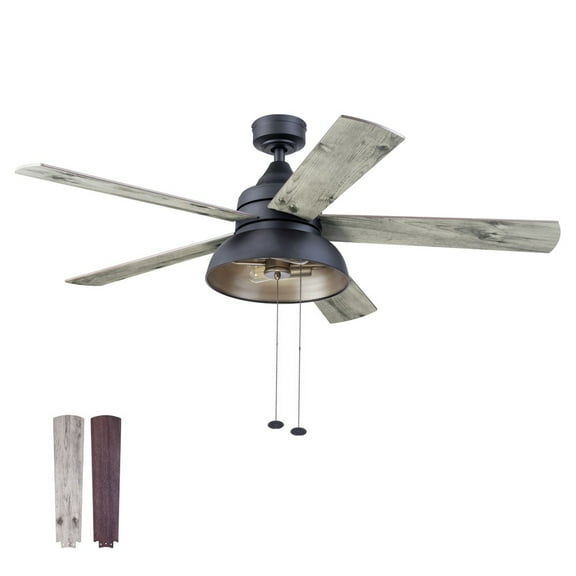 Prominence Home 51659-45 Brightondale 52 in. Industrial Style Indoor Outdoor LED Ceiling Fan with Light - Matte Black