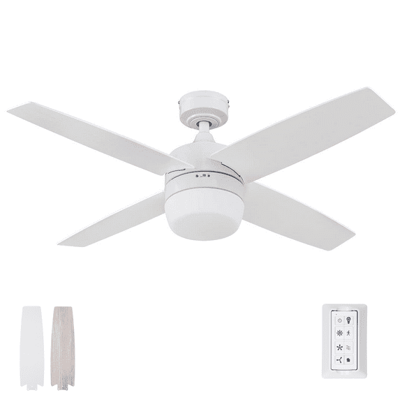 Prominence Home Atlas 44" White Ceiling Fan with Light, Remote Control, 4 Blades & Reverse Airflow