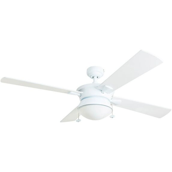 Prominence Home Auletta 52" White Indoor/Outdoor Ceiling Fan with 4 Blades, Light Kit, Pull Chains & Reverse Airflow