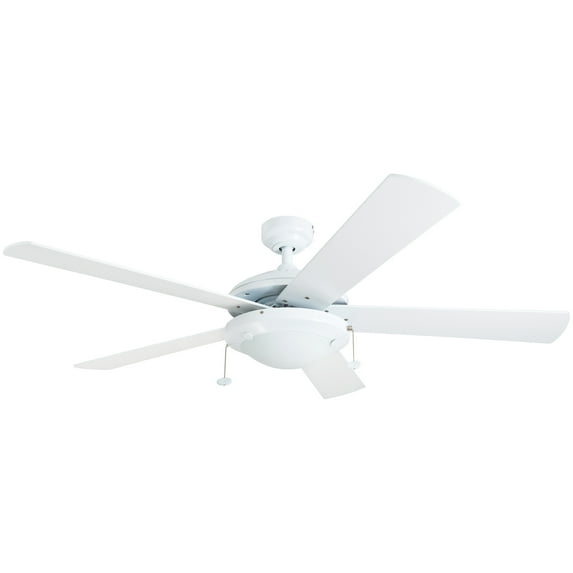 Prominence Home Bolivar 52" White Ceiling Fan with 5 Blades, Integrated LED Light Kit, Pull Chains & Reverse Airflow