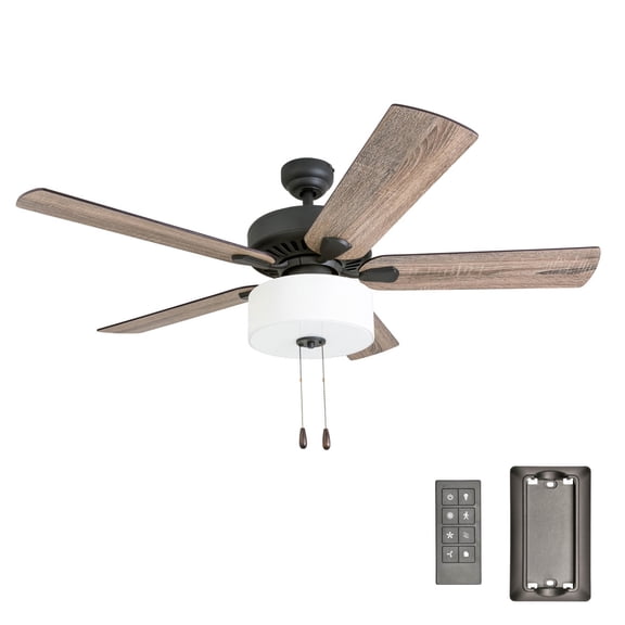 Prominence Home Canoe Ridge 52" Bronze Farmhouse Ceiling Fan with 5 Blades, Linen Drum Shade, Remote & Reverse Airflow