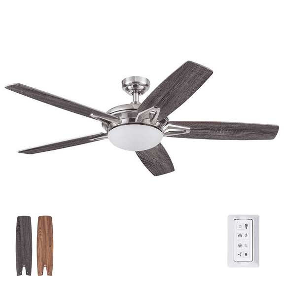 Prominence Home Clancy 52" Brushed Nickel Indoor Ceiling Fan with Light, 5 Blades, Remote & Reverse Airflow