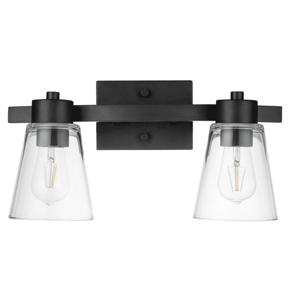 Prominence Home Fairendale 2-Light Matte Black Bathroom Vanity Light with Clear Glass Shade