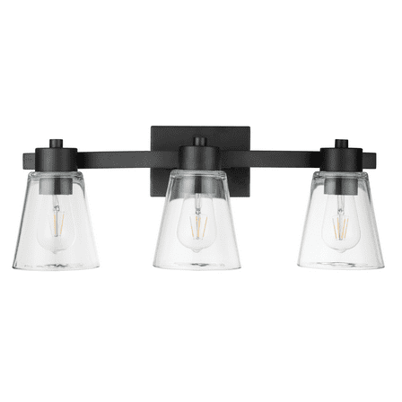 Prominence Home Fairendale 3-Light Matte Black Bathroom Vanity Light with Clear Glass Shade