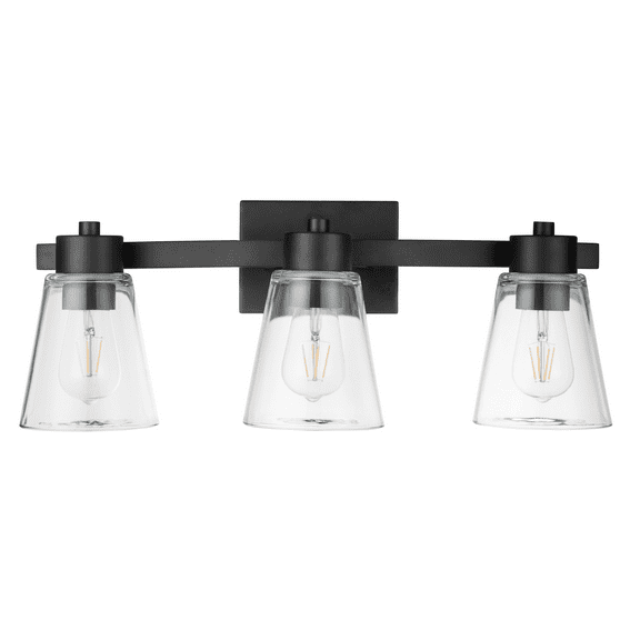 Prominence Home Fairendale 3-Light Matte Black Bathroom Vanity Light with Clear Glass Shade