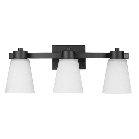 Prominence Home Fairendale 3-Light Matte Black Bathroom Vanity Light with Frosted Glass Shade