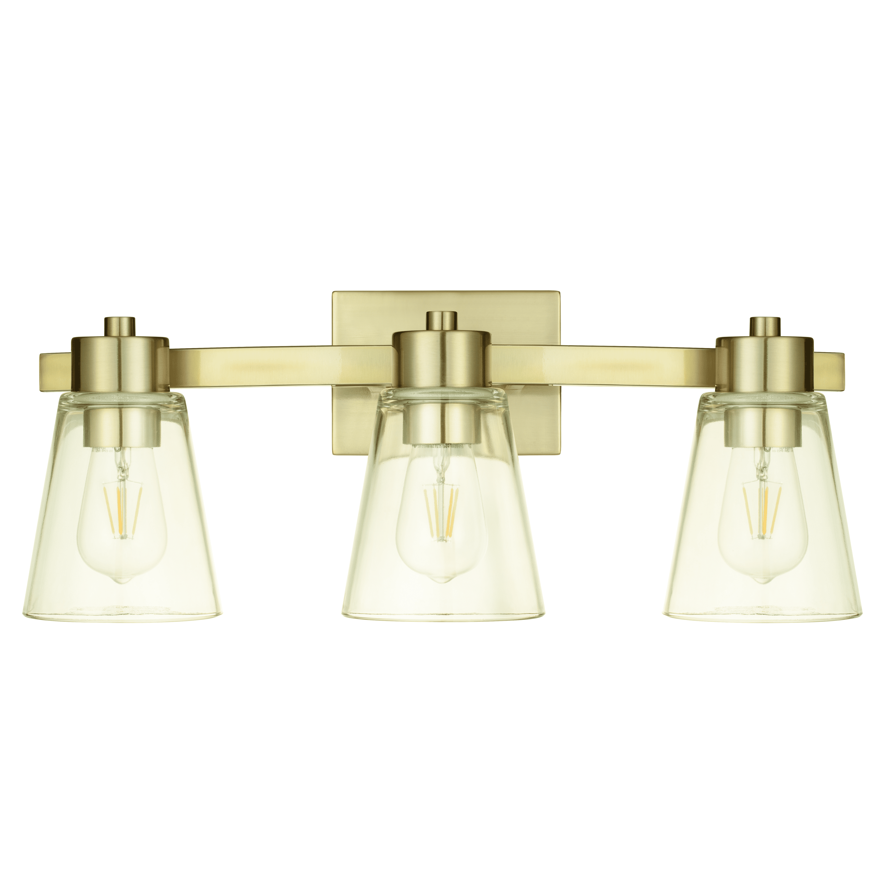 Soft Gold 3-Light Vanity Fixture with Clear Glass Shades