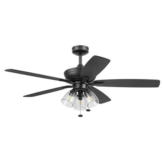 Prominence Home Glenmont 52" Indoor LED Ceiling Fan with Pull Chain, Matte Black