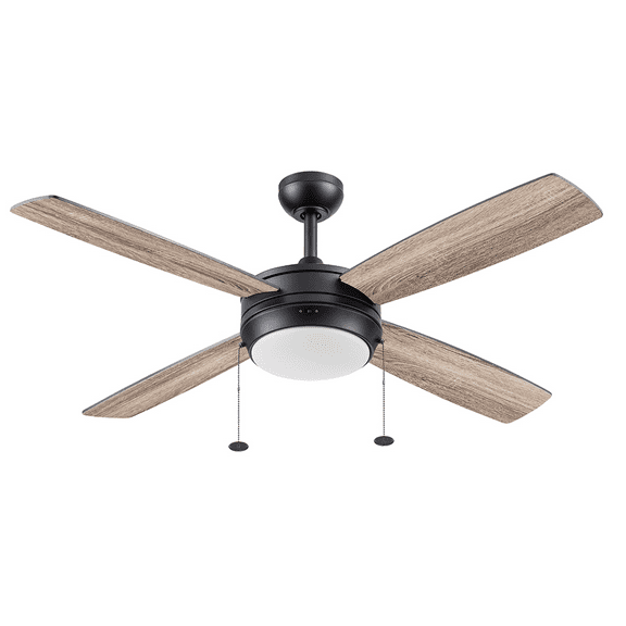 Prominence Home 52" Kailani Matte Black Ceiling Fan, Pull Chain, 4 Blades