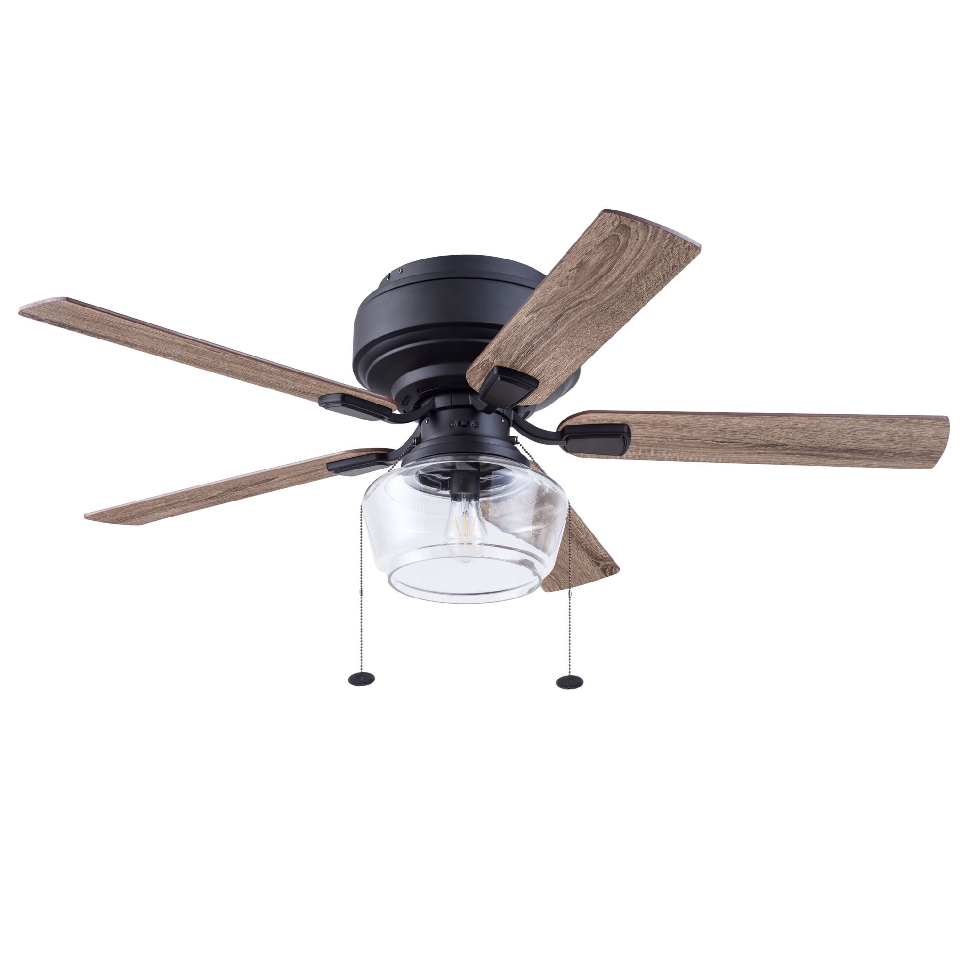 MaCenna Matte Black and Pine 52-Inch Flush Mount Ceiling Fan with Light