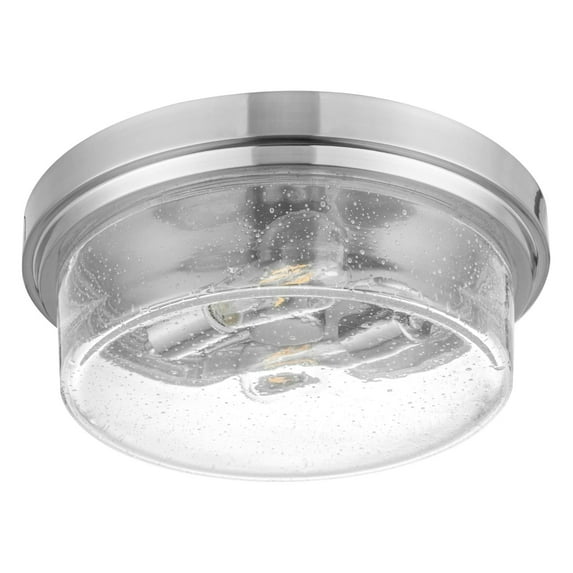 Prominence Home Madelyn 13" Brushed Nickel Flush Mount Indoor/Outdoor Light with Square Clear Seeded Glass Shade