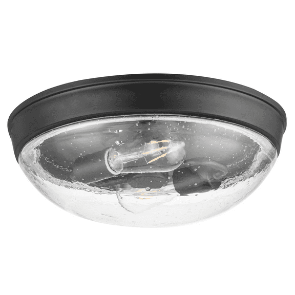 Prominence Home Madelyn 13" Matte Black Flush Mount Light with Round Clear Seeded Glass Shade
