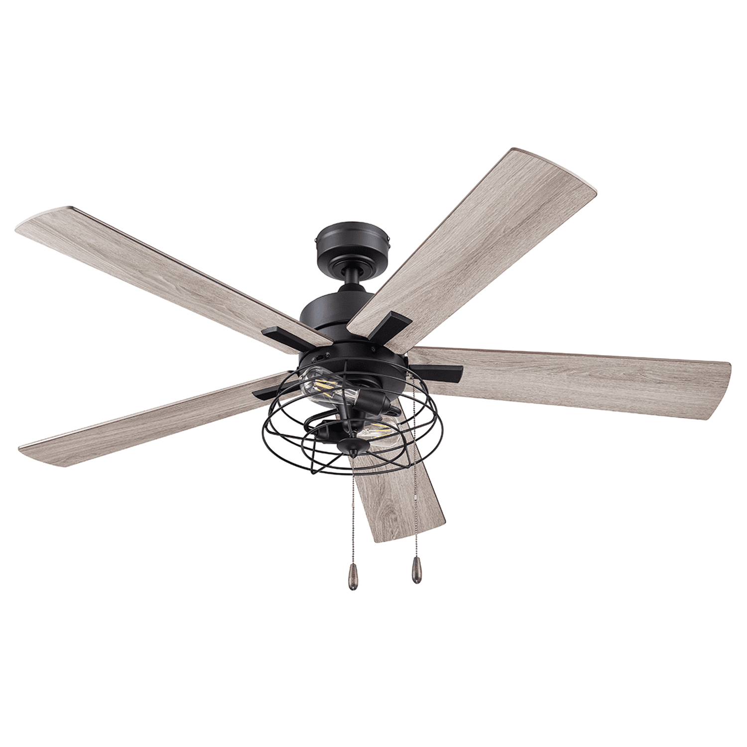 Marshall 52" Matte Black Industrial Ceiling Fan with Gray Oak Blades