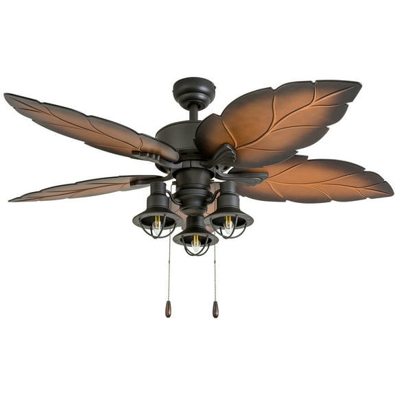 Prominence Home Ocean Crest 52" Bronze Tropical Ceiling Fan with 5 Blades, Light Kit, Pull Chains & Reverse Airflow