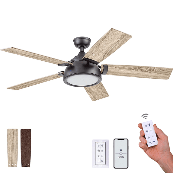 Prominence Home 52" Potomac IO Matte Black Remote Control Ceiling Fan, Smart Fan, 5 Blades