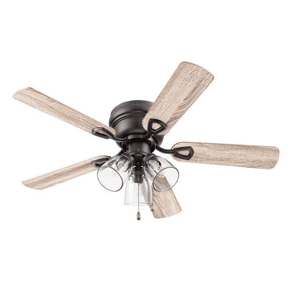 Prominence Home Renton 42" Bronze Flushmount Ceiling Fan with Light, 5 Blades, Pull Chains & Reverse Airflow