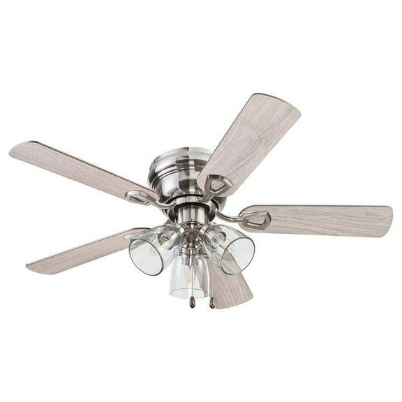 Prominence Home Renton 42'' Brushed Nickel E26 Flush Reversible Ceiling Fan with Light Kit and Pull Chain