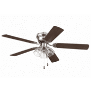 Prominence Home Renton 52" Brushed Nickel Flushmount Ceiling Fan with Light, 5 Blades, Pull Chains & Reverse Airflow