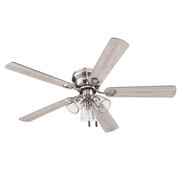 Prominence Home Renton 52" Brushed Nickel Flushmount Ceiling Fan with Light, 5 Blades, Pull Chains & Reverse Airflow