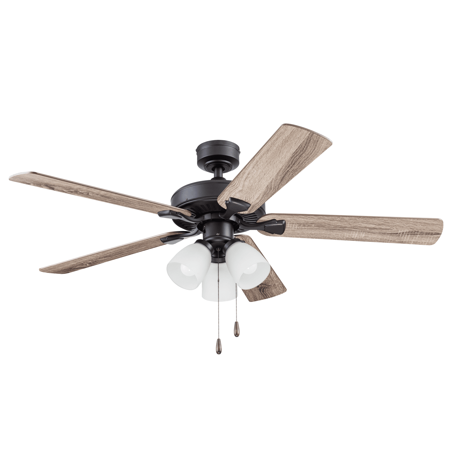Prominence Home Stannor 52" Bronze Ceiling Fan with 5 Blades, Frosted Glass Light Kit, Pull Chains & Reverse Airflow