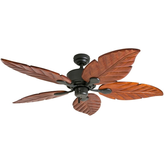 Prominence Home Willow View 52" Bronze Tropical Ceiling Fan with 5 Hand Carved Wood Blades, Pull Chain & Reverse Airflow