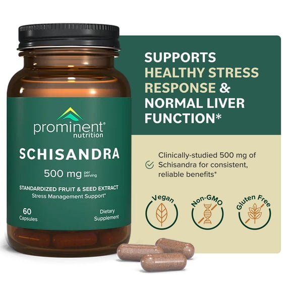 Prominent Nutrition Schisandra Berry Extract, Clinically Researched 500 mg Dose for Stress Management Support, Standardized to Schisandrins, Pure Schisandra Chinensis Fruit Extract, 60 Capsules
