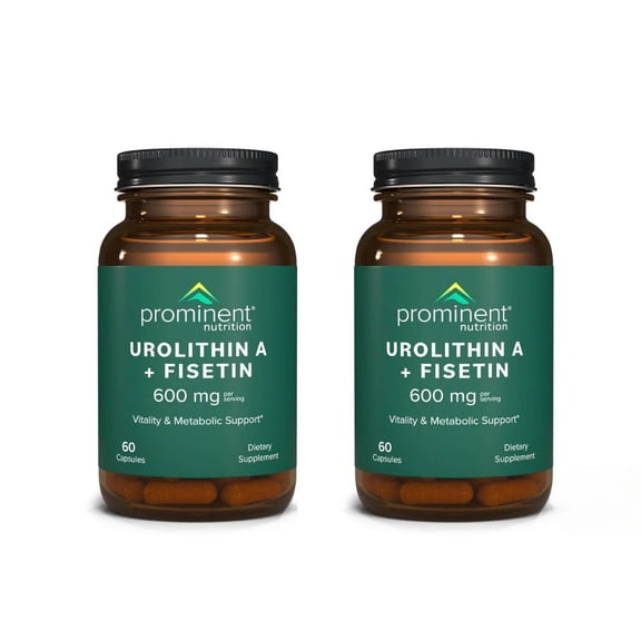 Prominent Nutrition Urolithin A + Fisetin, 30-Day Supply – Supports Vitality, Oxidative Stress, Muscle Recovery & Cellular Health – Vegan, Non-GMO, Gluten Free, 600mg Serving, 60 Capsules- - 2 Pack
