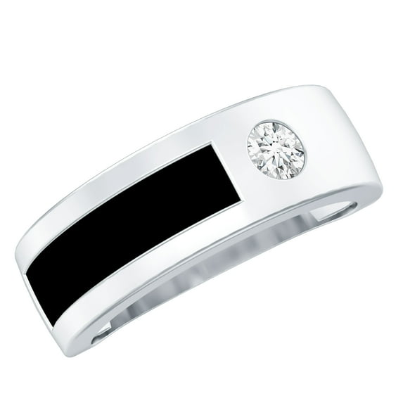 Rosec Jewels Promise Band Ring with Certified Moissanite and Black Enamel - 0.25 CT, 10K White Gold, US 9.00