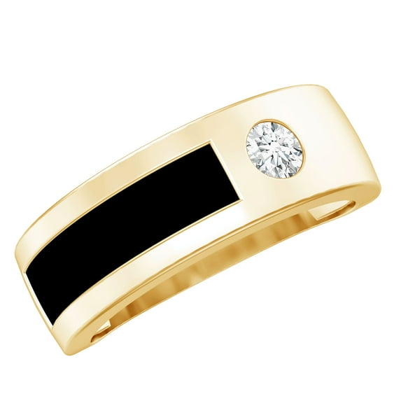 Rosec Jewels Promise Band Ring with Certified Moissanite and Black Enamel - 0.25 CT, 18K Yellow Gold, US 12.50