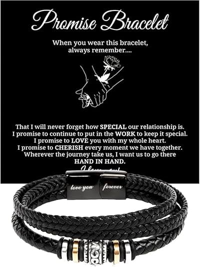 Promise Bracelet Gift For Boyfriend, Boyfriend Gift from Girlfriend with Message Card and Box, Leather Bracelet for Men, Love You Forever Engraved Bracelet, Anniversary Gift