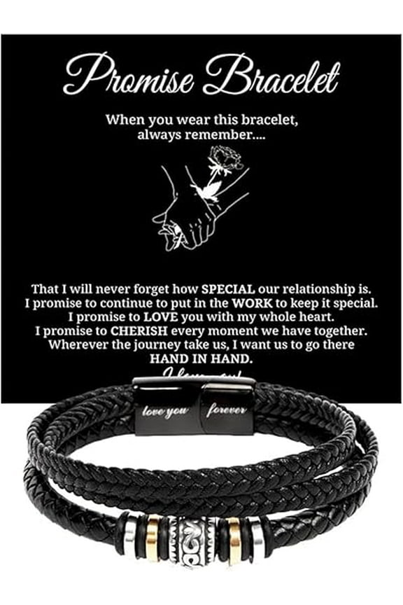 Promise Bracelet Gift For Boyfriend, Boyfriend Gift from Girlfriend with Message Card and Box, Leather Bracelet for Men, Love You Forever Engraved Bracelet, Anniversary Gift